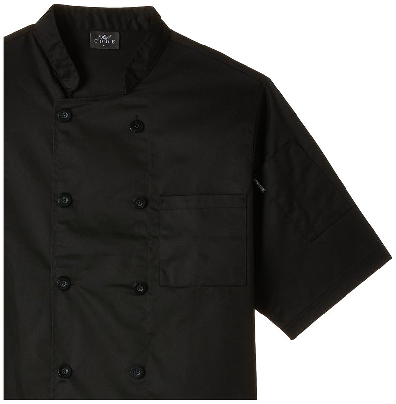 Chef Code Men's Short Sleeve Unisex Classic Chef Coat, Black, X-Small - Image 3